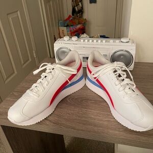 Puma White, Red, and Blue Sneakers
